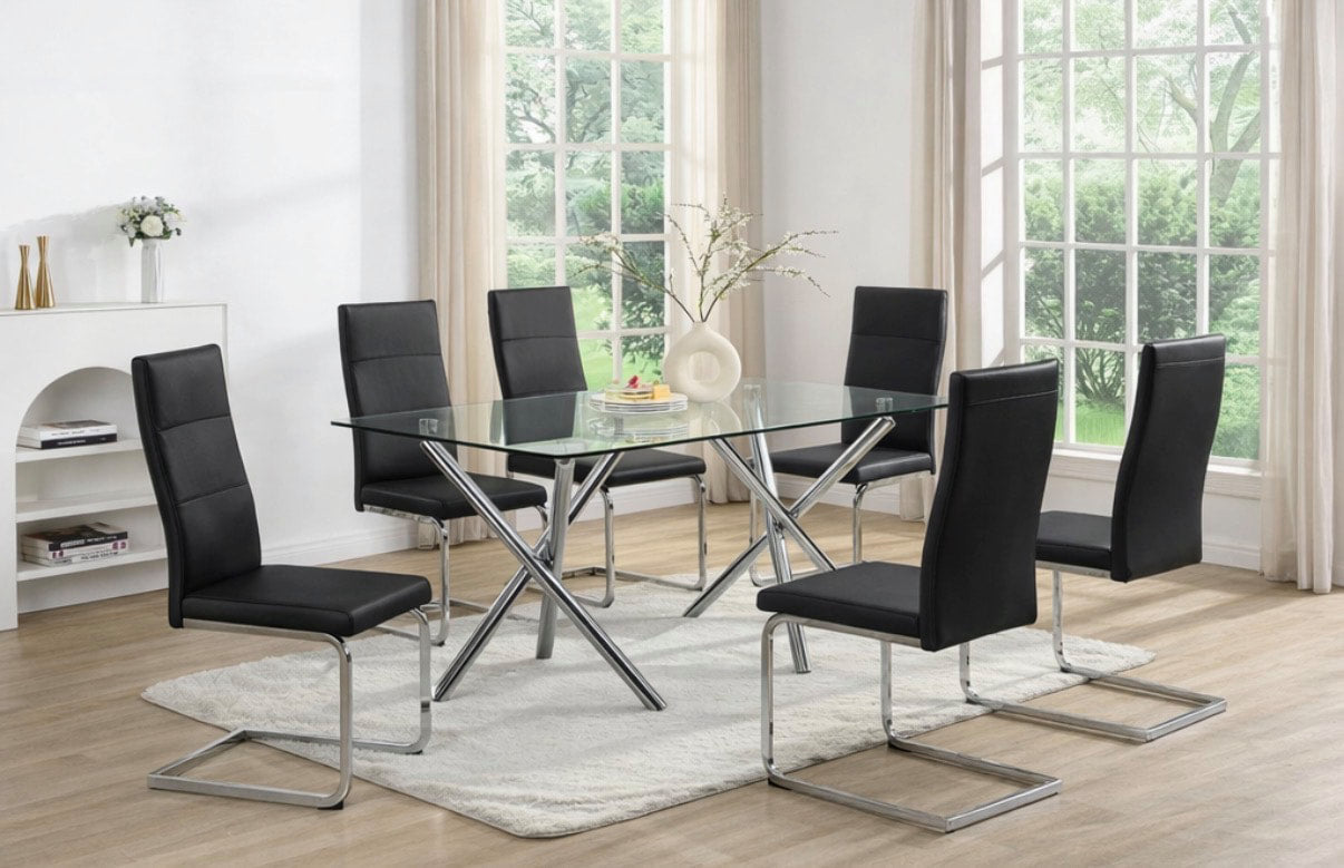 D201 Black - Glass Table + 6 Chairs **NEW ARRIVAL**
