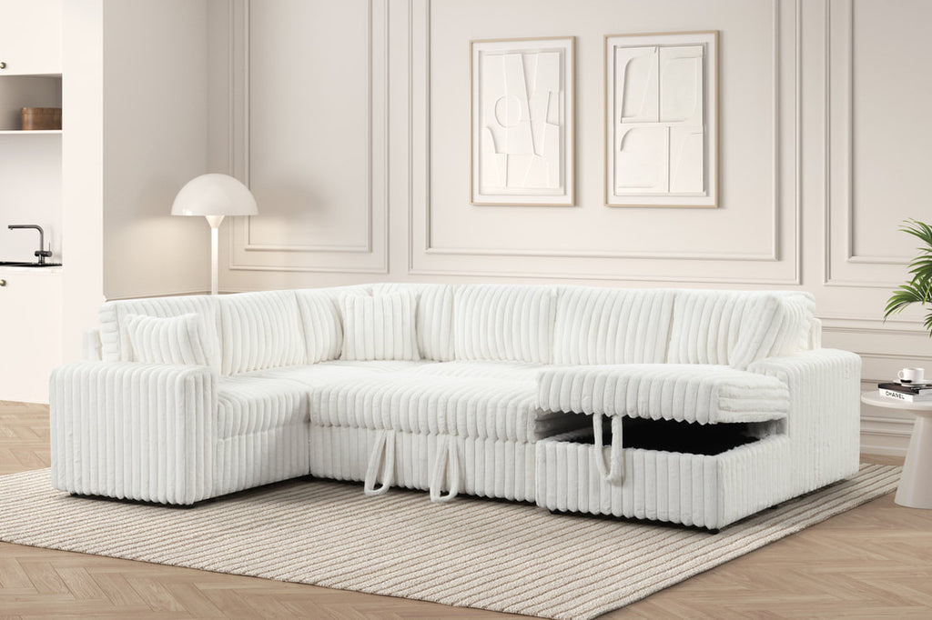 Forever Beige Sectional With Pull-Out Bed