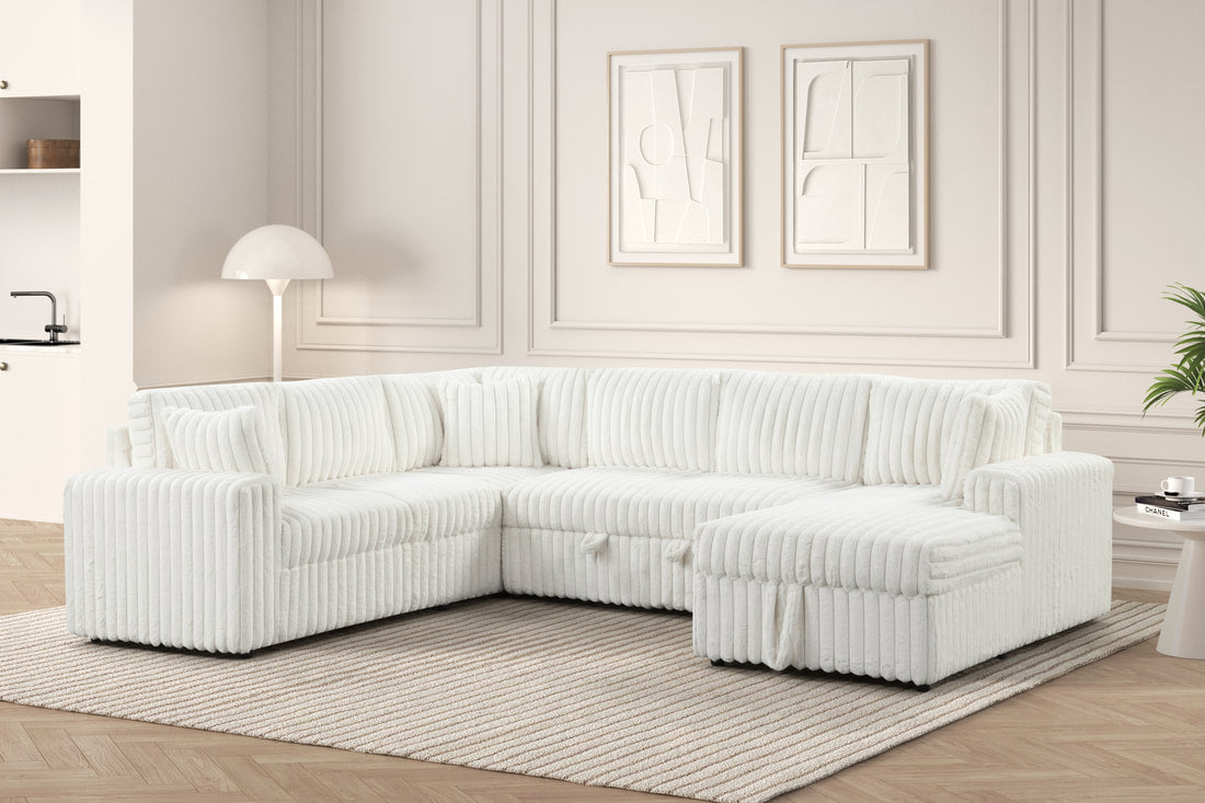 Forever Beige Sectional With Pull-Out Bed