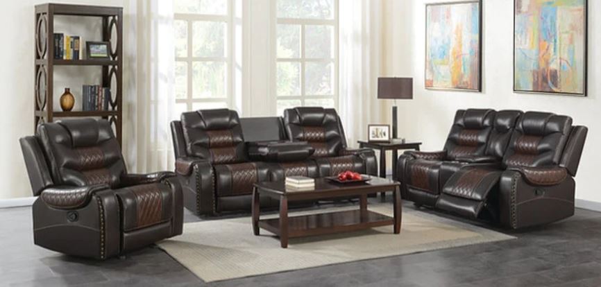 Two-tone Brown Leather Reclining Sofa Set