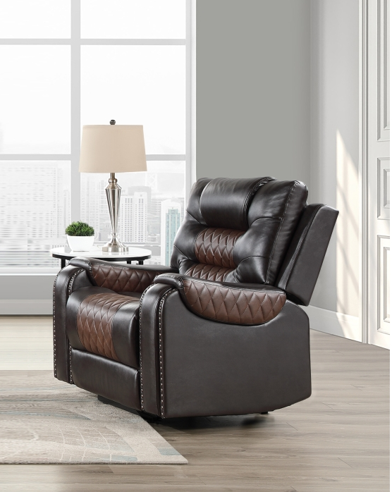 Two-tone Brown Leather Reclining Sofa Set