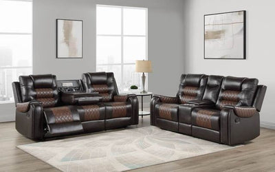 Two-tone Brown Leather Reclining Sofa Set