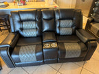 Two-tone Black Leather Reclining Sofa Set