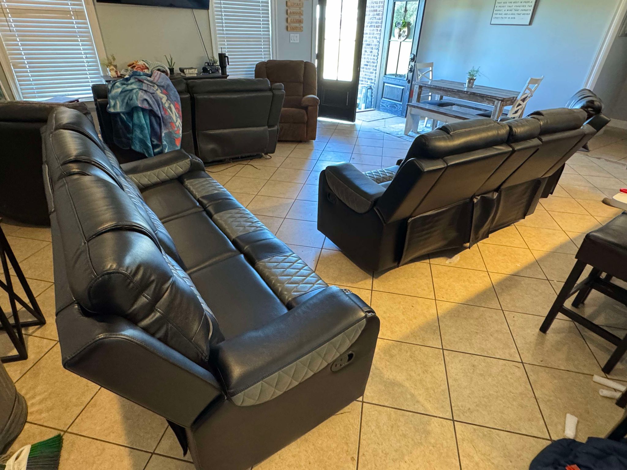 Two-tone Black Leather Reclining Sofa Set