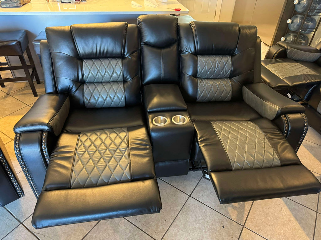 Two-tone Black Leather Reclining Sofa Set