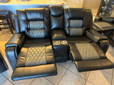 Two-tone Black Leather Reclining Sofa Set