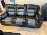 Two-tone Black Leather Reclining Sofa Set