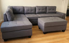 Tufted Grey Sectional w/Reversible Chaise Lounge