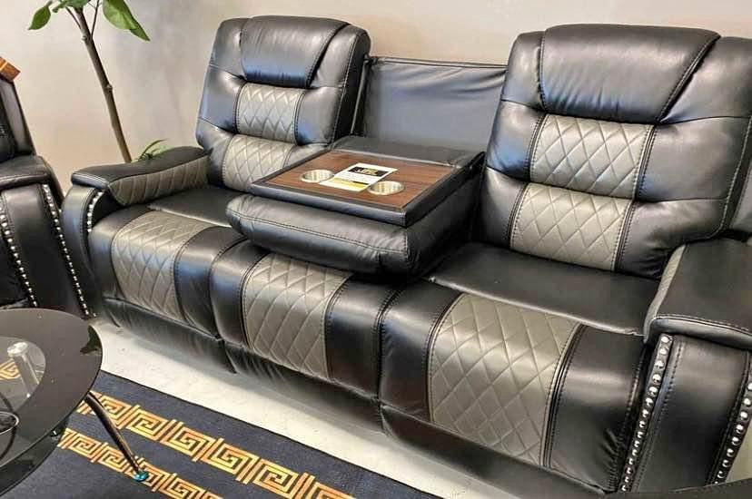 Two-tone Black Leather Reclining Sofa Set