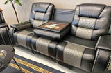 Two-tone Black Leather Reclining Sofa Set