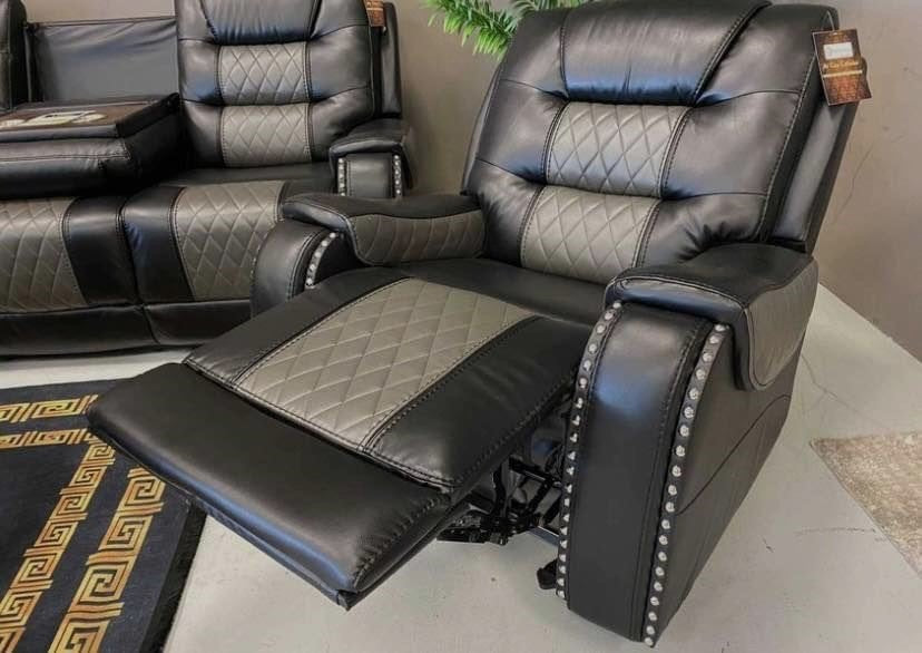 Two-tone Black Leather Reclining Sofa Set