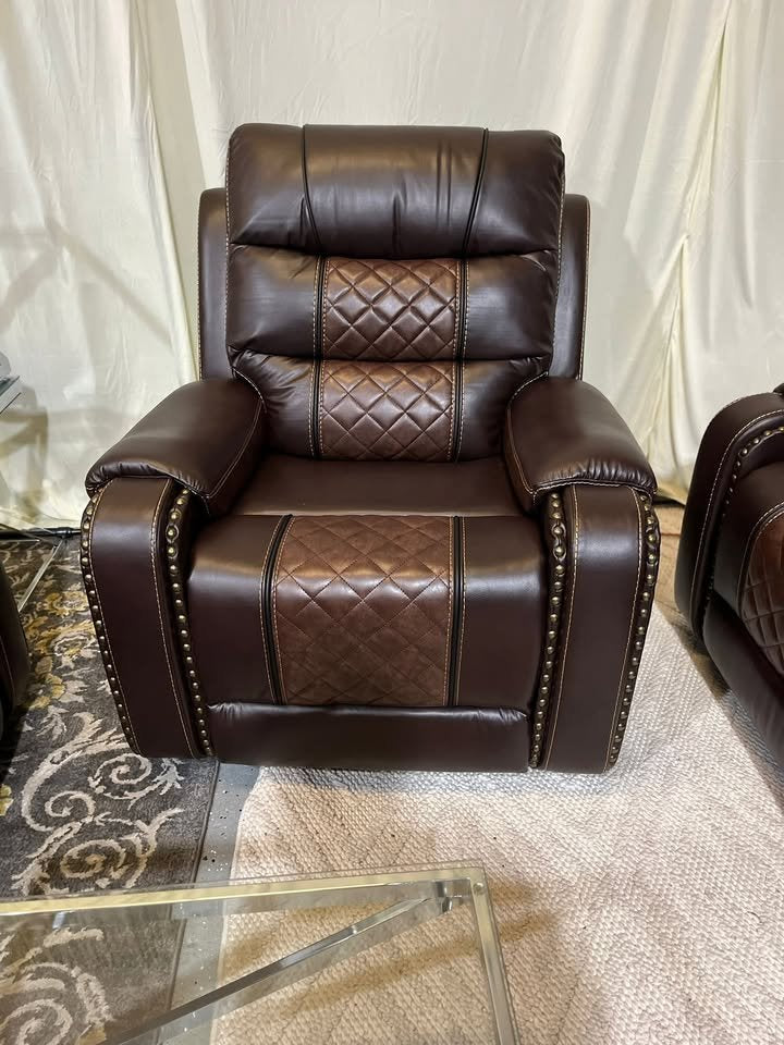 Two-tone Brown Leather Reclining Sofa Set