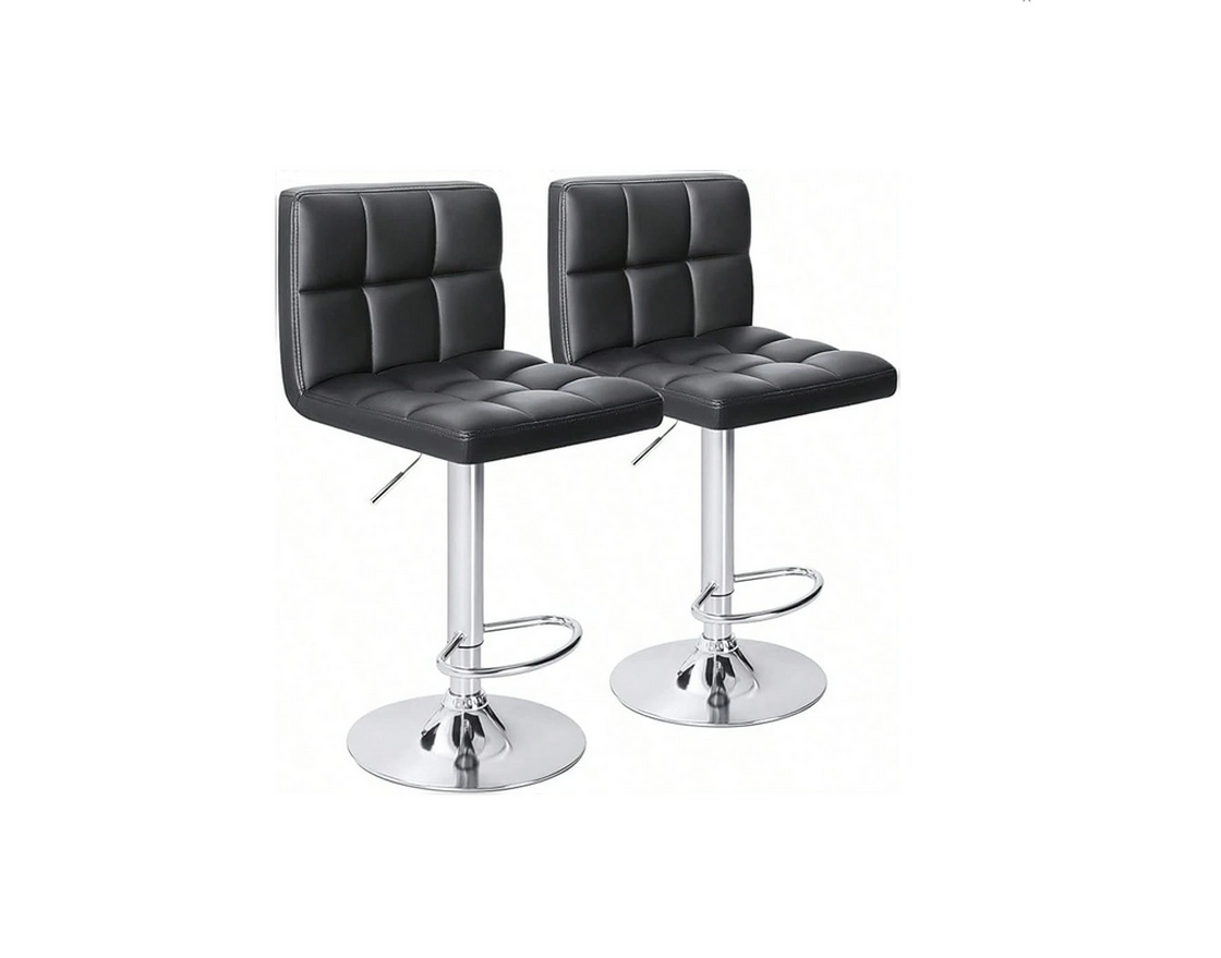 Two Black Swivel Bar Stools Adjustable