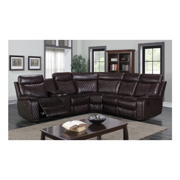 Soft brown leather reclining sectional with cup holders