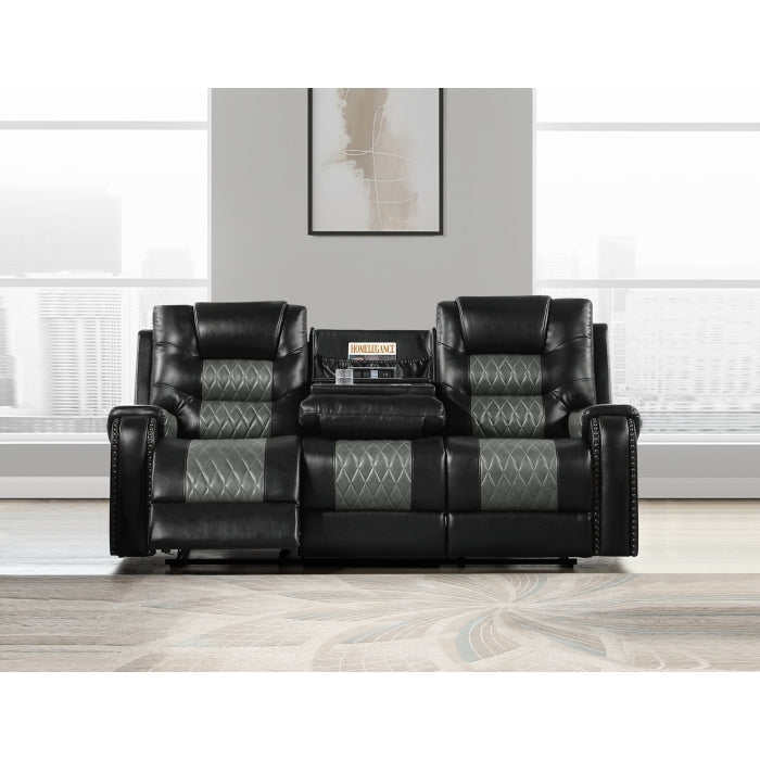 Two-tone Black Leather Reclining Sofa Set