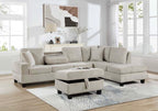 Beige corduroy reversible sectional with drop down cup holders and optional storage ottoman (Copy)