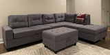 Tufted Grey Sectional w/Reversible Chaise Lounge