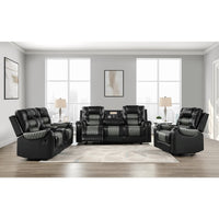 Two-tone Black Leather Reclining Sofa Set
