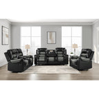 Two-tone Black Leather Reclining Sofa Set