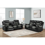 Two-tone Black Leather Reclining Sofa Set