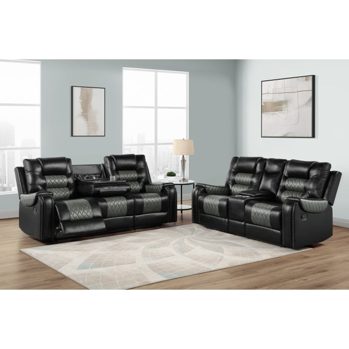 Two-tone Black Leather Reclining Sofa Set