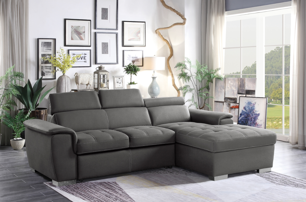 Microfiber Sleeper Sofa with Chaise Lounge Storage