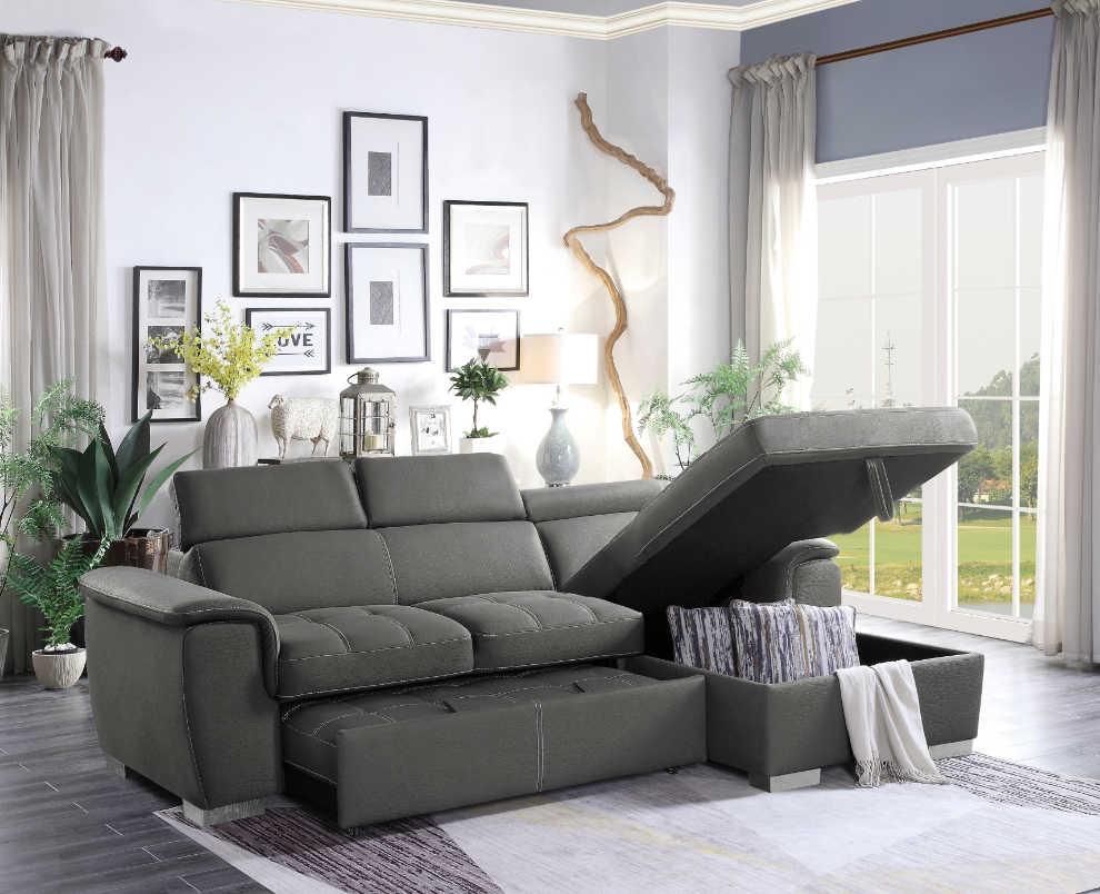 Microfiber Sleeper Sofa with Chaise Lounge Storage