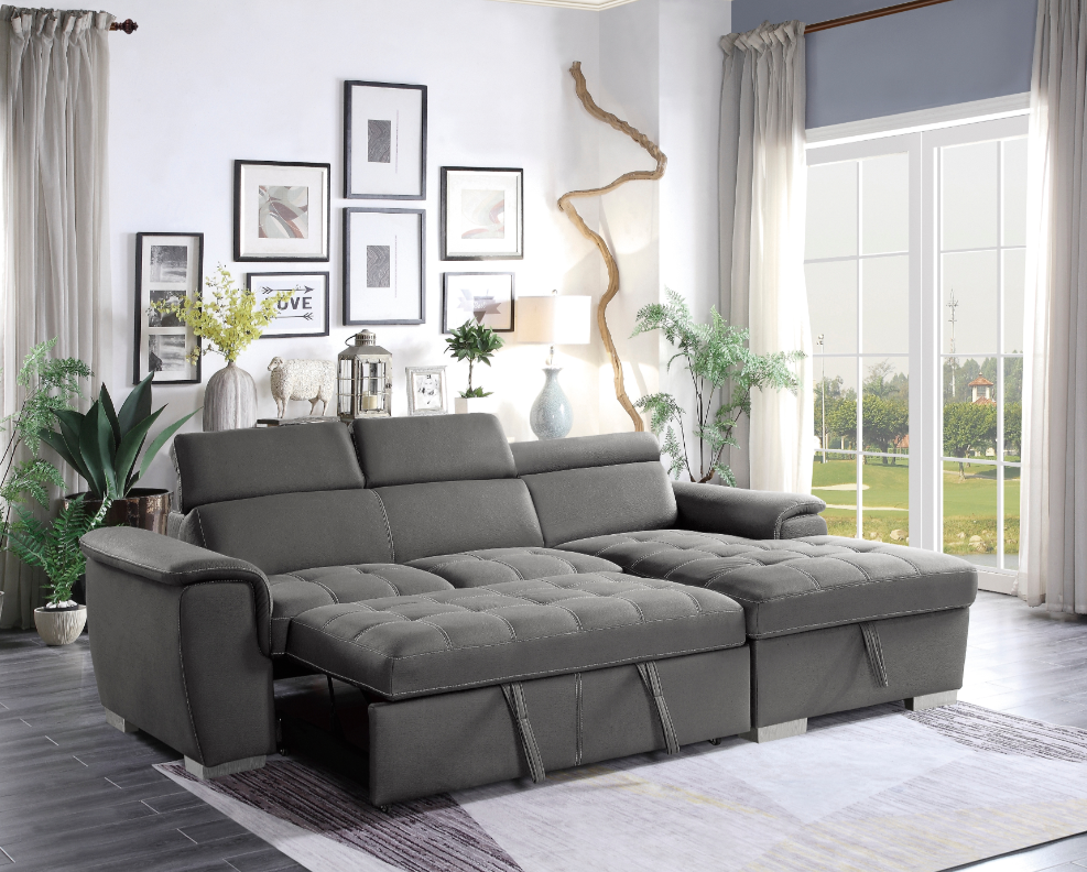 Microfiber Sleeper Sofa with Chaise Lounge Storage