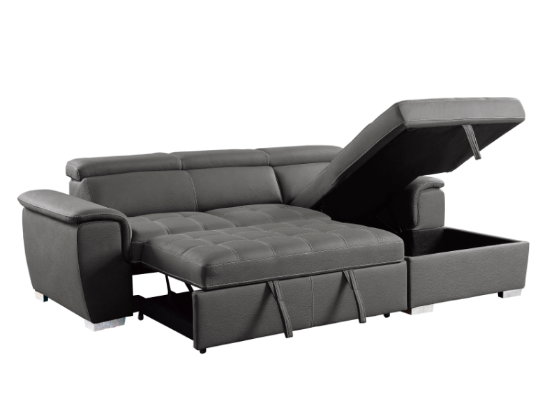 Microfiber Sleeper Sofa with Chaise Lounge Storage
