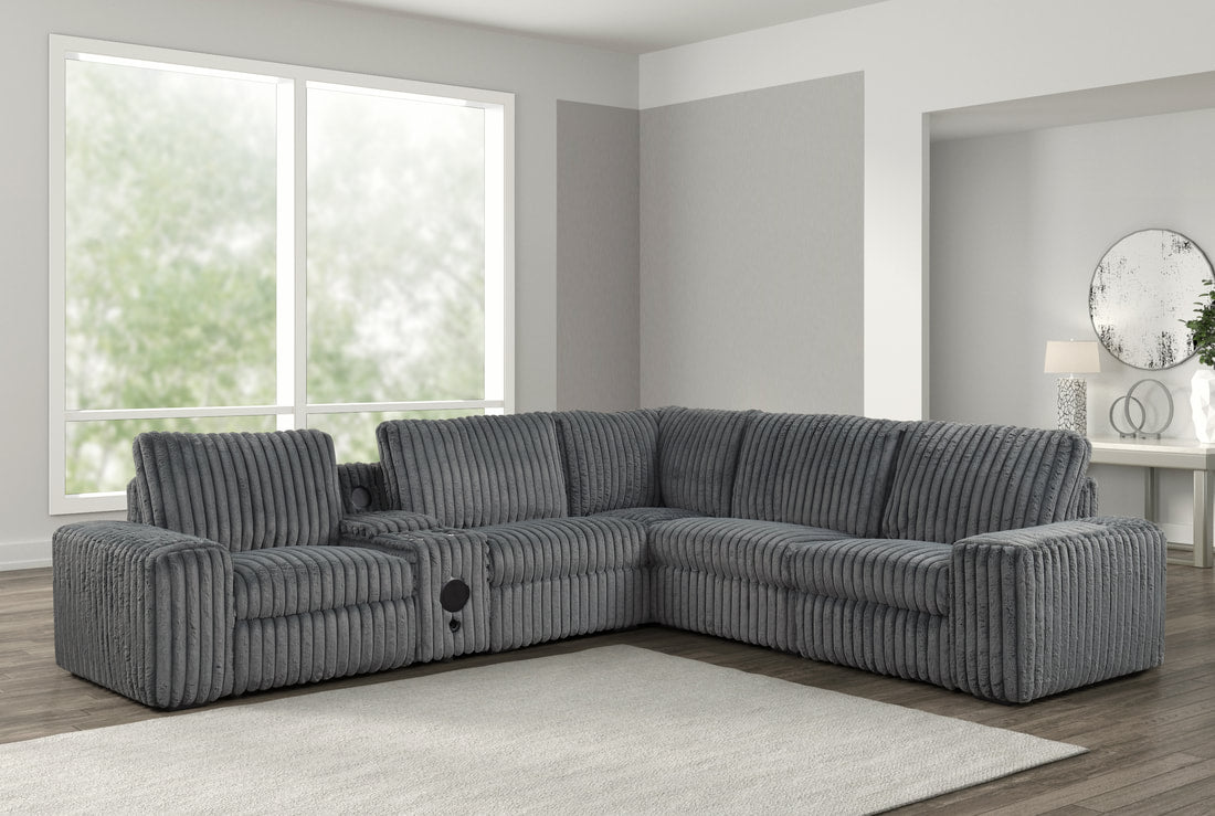 Amelia Charcoal Power Reclining Sectional (w/ Bluetooth Speakers) **NEW ARIVAL**
