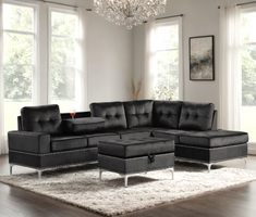 Anserra Black Reversible Sectional + Ottoman Set