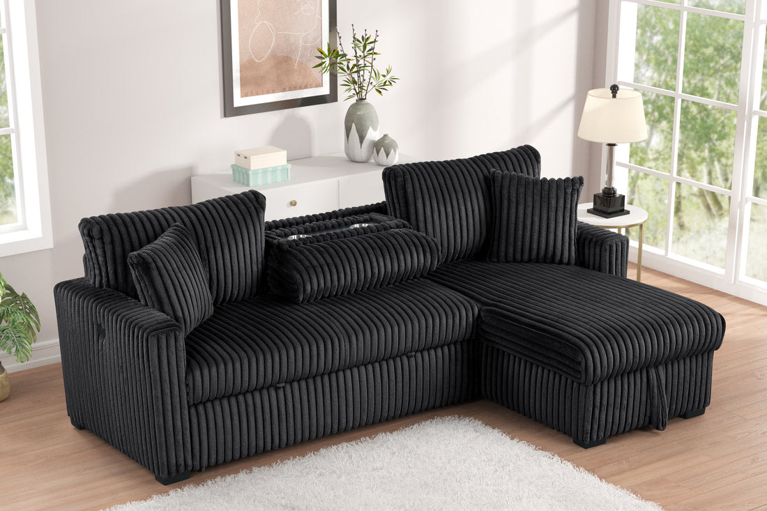 Aria Black Sectional With Pull-Out Bed & Storage Chaise **NEW ARRIVAL**