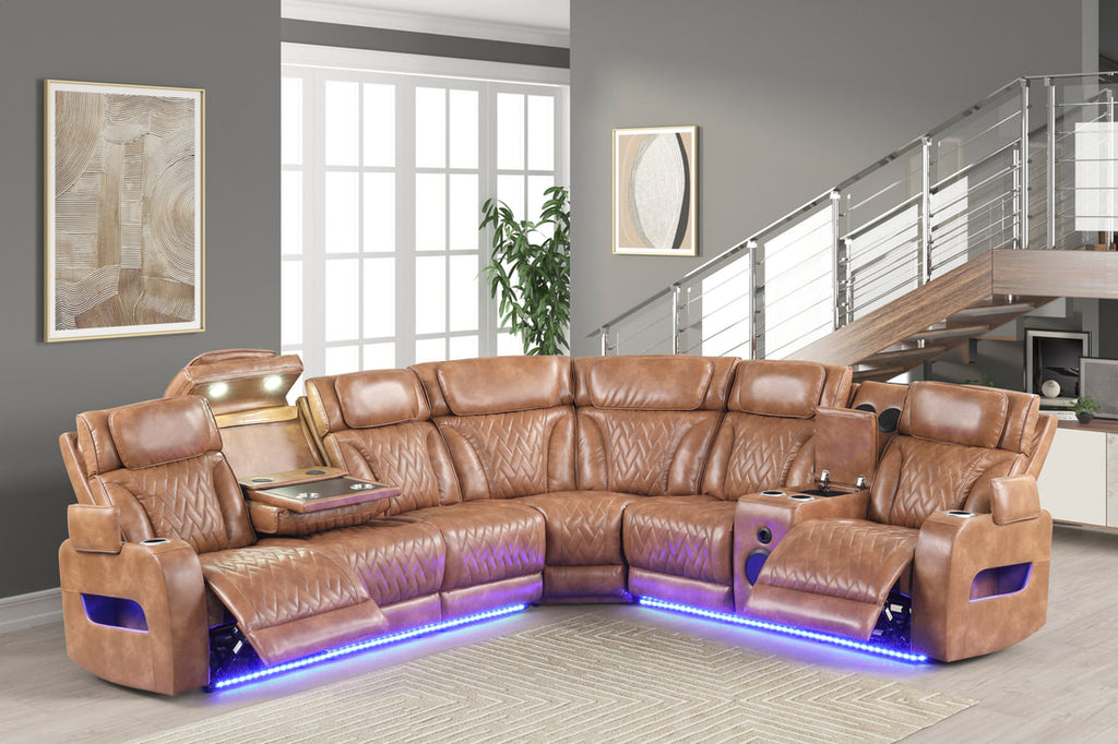 Barcelona Brown Power Reclining Sectional (Power Headrests)
