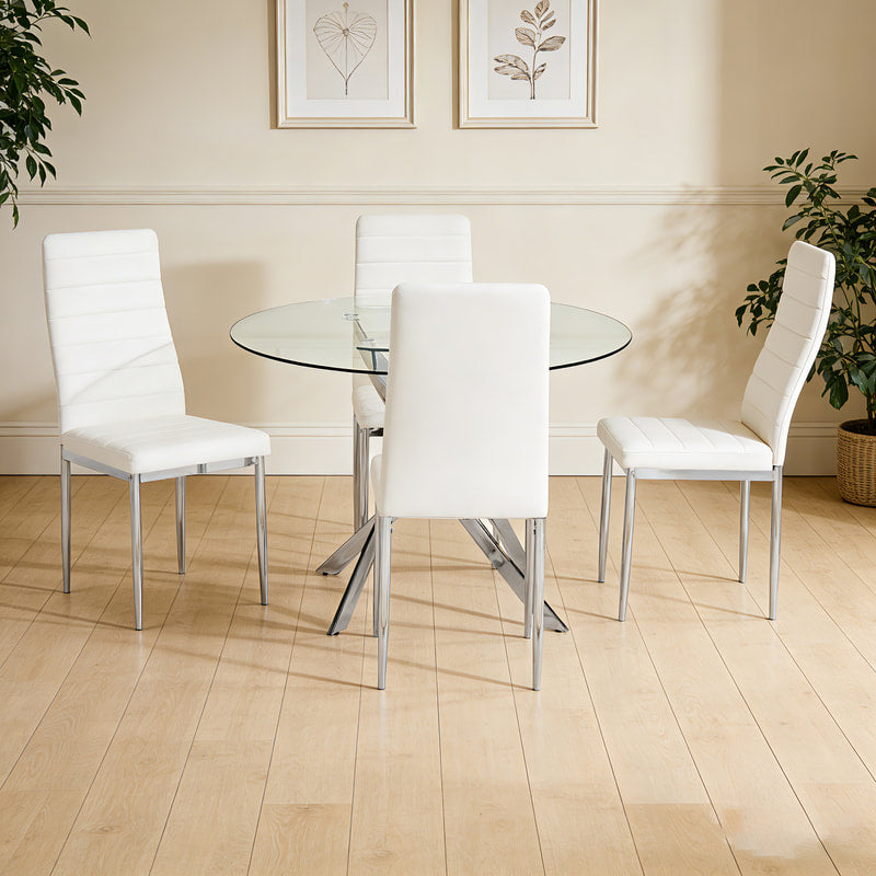 D108 - White - Glass Table + 4 Chairs **NEW ARRIVAL**