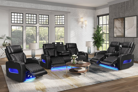 3 Piece Power Reclining Sofa Set in Black