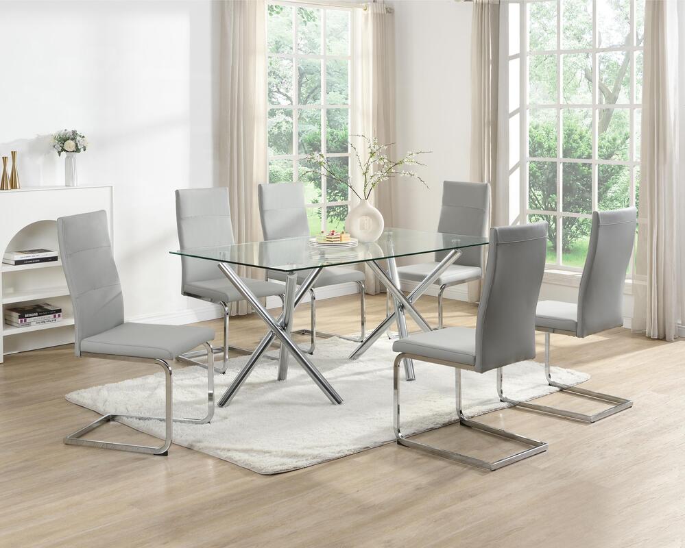 D201 Gray - Glass Table + 6 Chairs **NEW ARRIVAL**