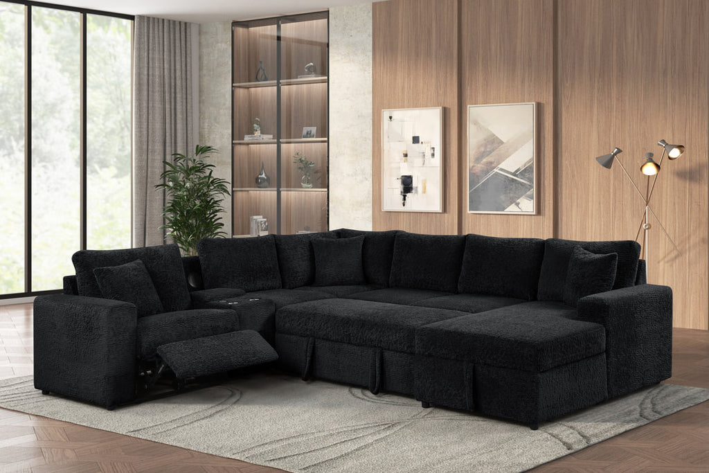 Hunter Black Sectional (W/ Bluetooth Speaker & Pull-Out Bed)