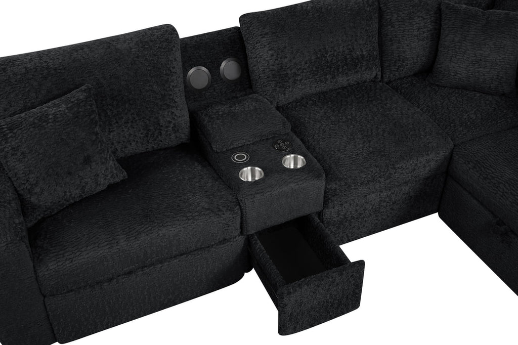Hunter Black Sectional (W/ Bluetooth Speaker & Pull-Out Bed)