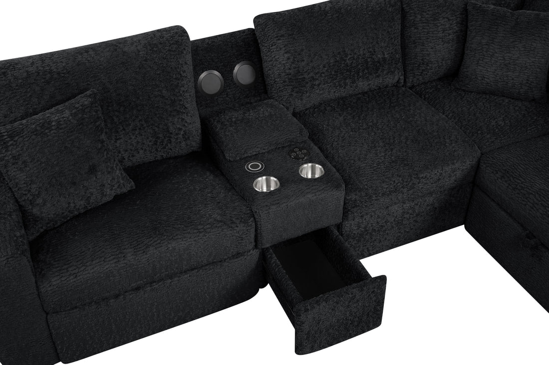 Hunter Black Sectional (W/ Bluetooth Speaker & Pull-Out Bed)