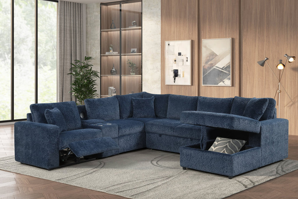 Hunter Blue Sectional (W/ Bluetooth Speaker & Pull-Out Bed) **NEW ARRIVAL**