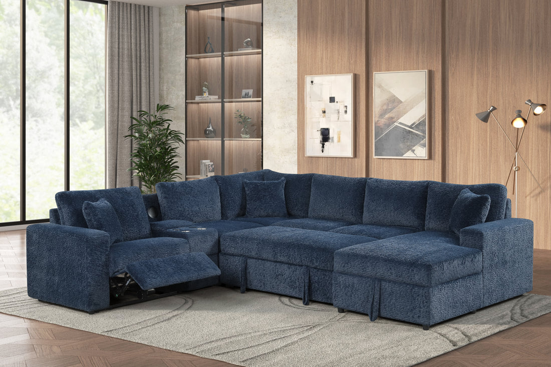 Hunter Blue Sectional (W/ Bluetooth Speaker & Pull-Out Bed) **NEW ARRIVAL**