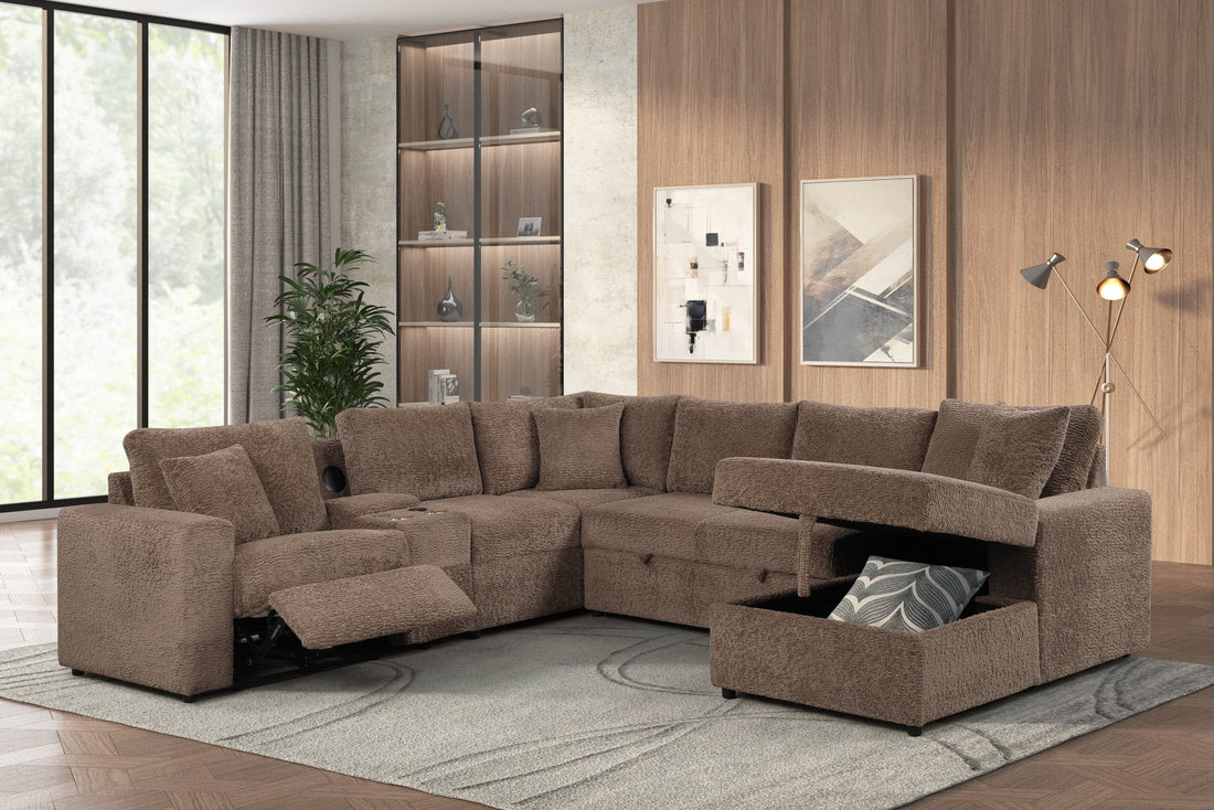 Hunter Mocha Sectional (W/ Bluetooth Speaker & Pull-Out Bed) **NEW ARRIVAL**