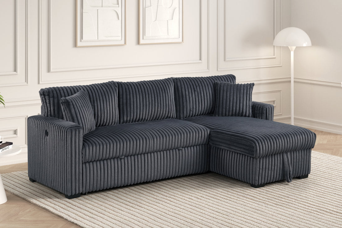 Aria Charcoal Sectional With Pull-Out Bed & Storage Chaise **NEW ARRIVAL**