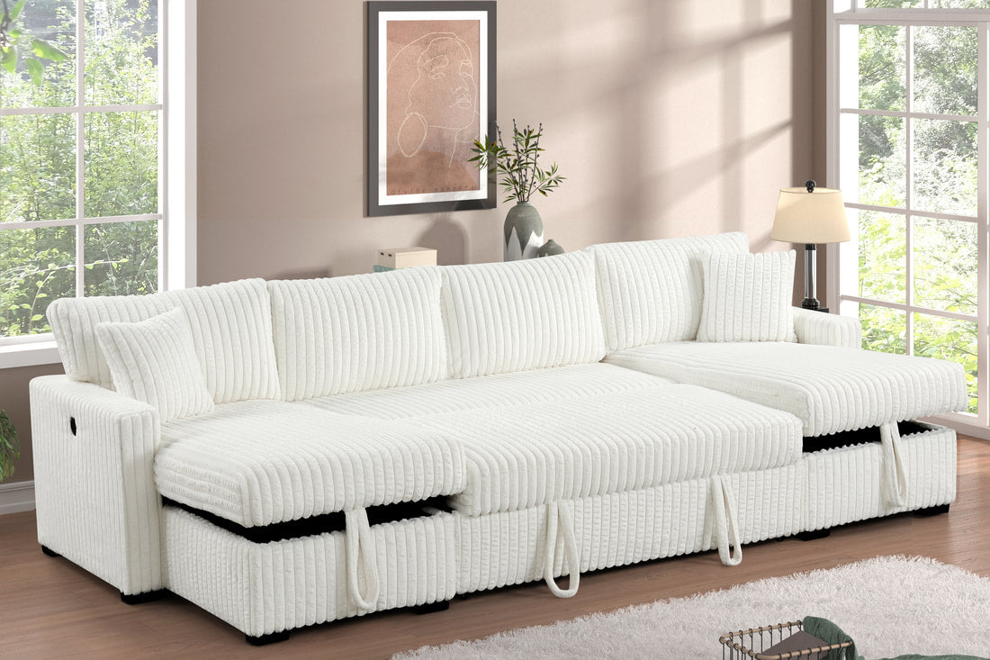 July Beige Double Storage Chaise Sectional (w/ Pull Out Bed) **NEW ARRIVAL**