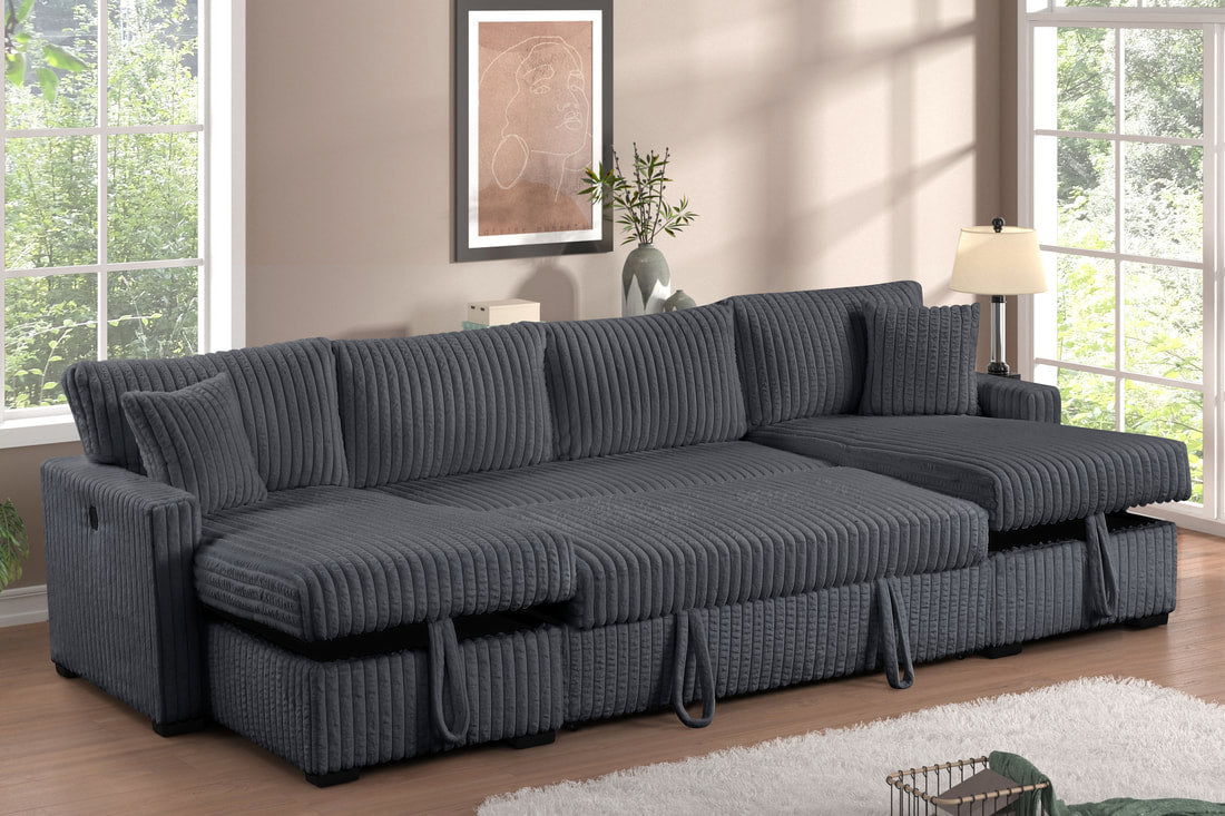July Charcoal Double Storage Chaise Sectional (w/ Pull Out Bed) **NEW ARRIVAL**