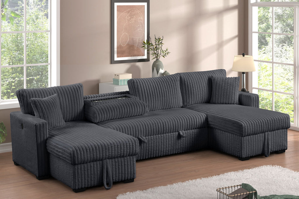 July Charcoal Double Storage Chaise Sectional (w/ Pull Out Bed) **NEW ARRIVAL**