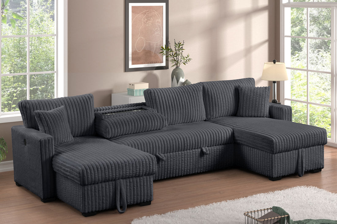 July Charcoal Double Storage Chaise Sectional (w/ Pull Out Bed) **NEW ARRIVAL**