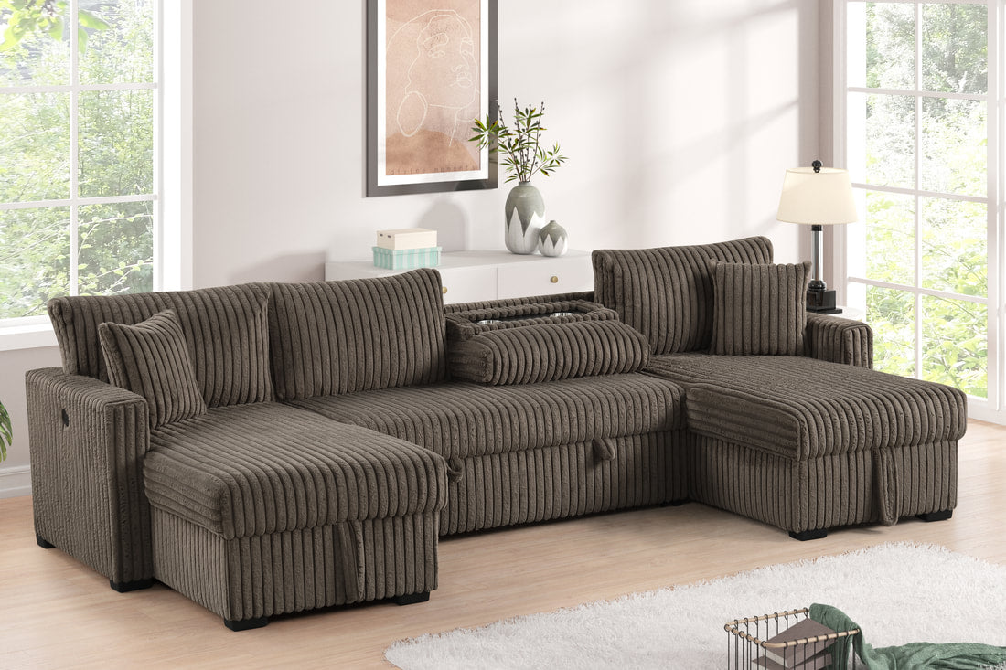 July Mocha Double Storage Chaise Sectional (w/ Pull Out Bed) **NEW ARRIVAL**
