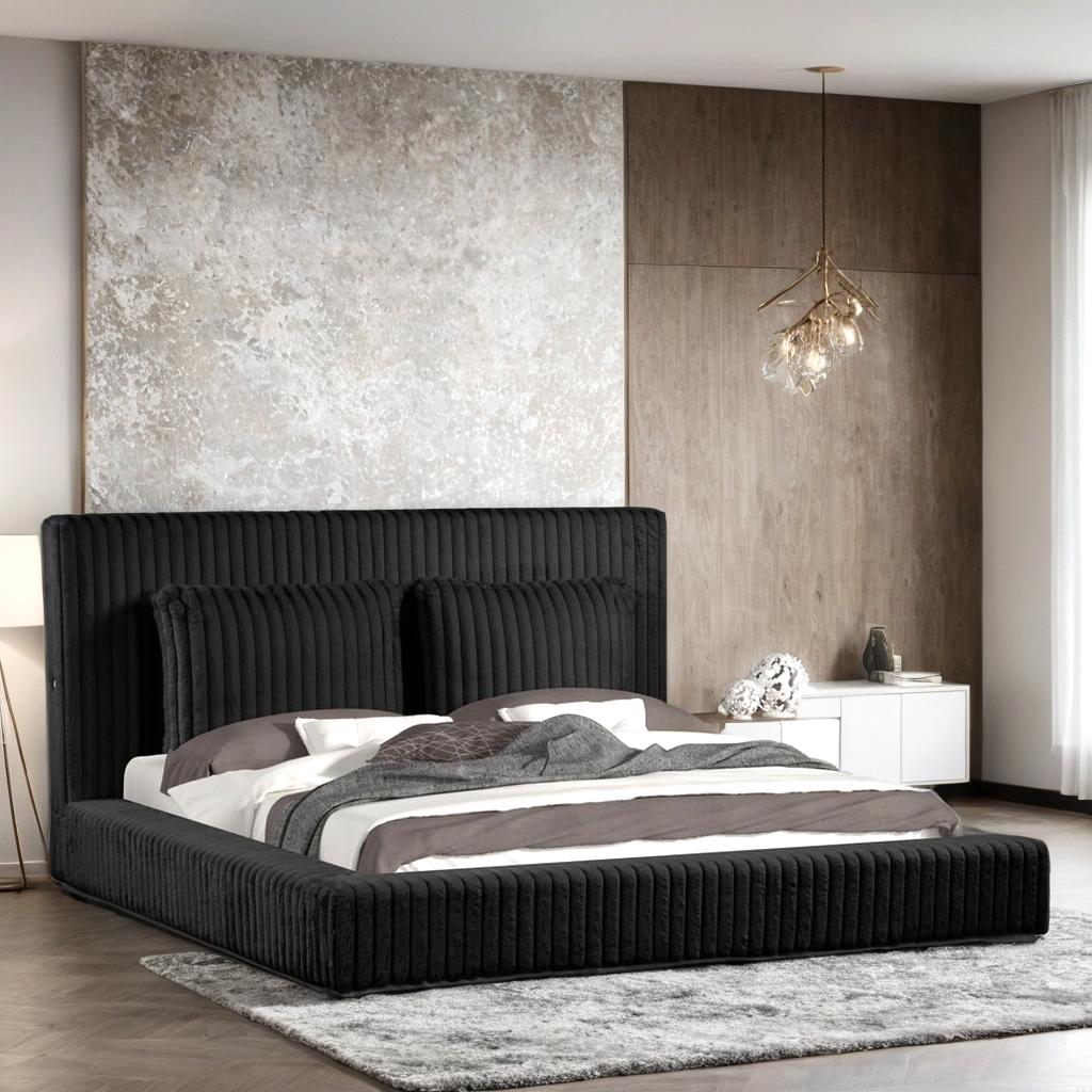 Lauren Black Platform Bed (w/ USB PORTS) - Queen, King