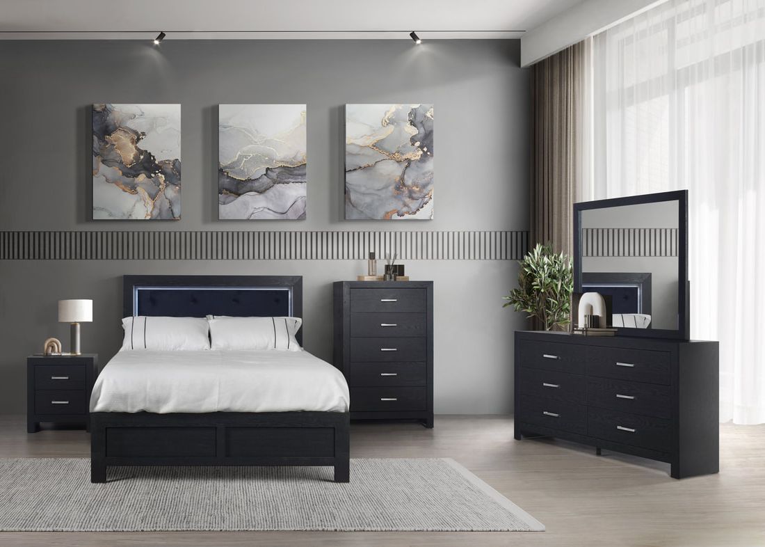 MOONLIGHT BLACK - 5pc Queen, King Bedroom Set